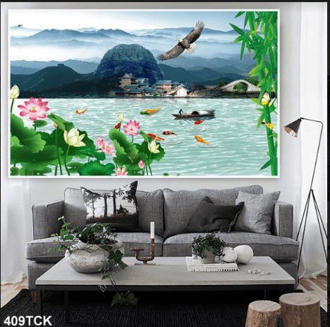 Tranh sông núi và hoa sen 409TCK