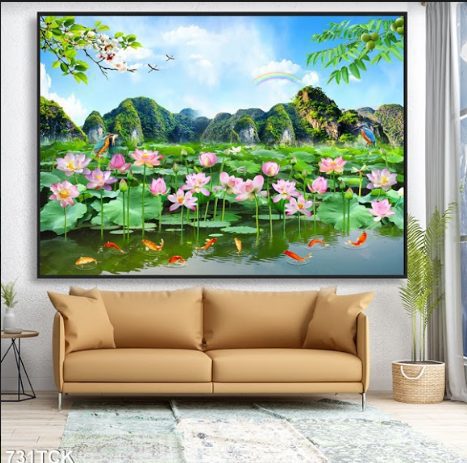 Tranh cá chép và hoa sen 731TCK