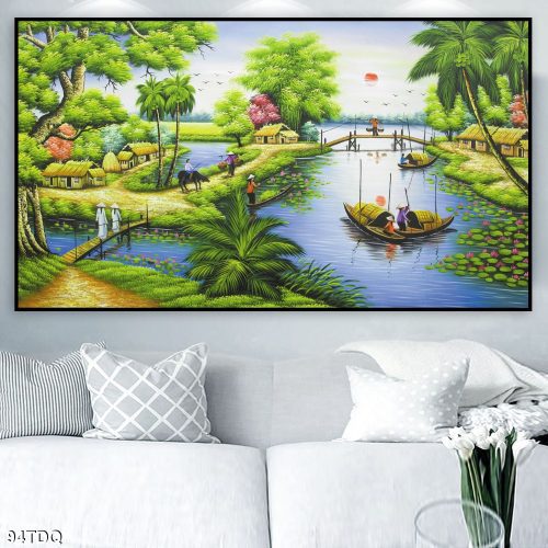 Tranh cô gái mặc áo dài qua cầu 94TDQ