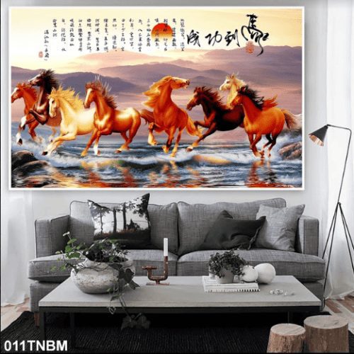 Tranh 3D ngựa chạy trên mặt nước 011TNBM