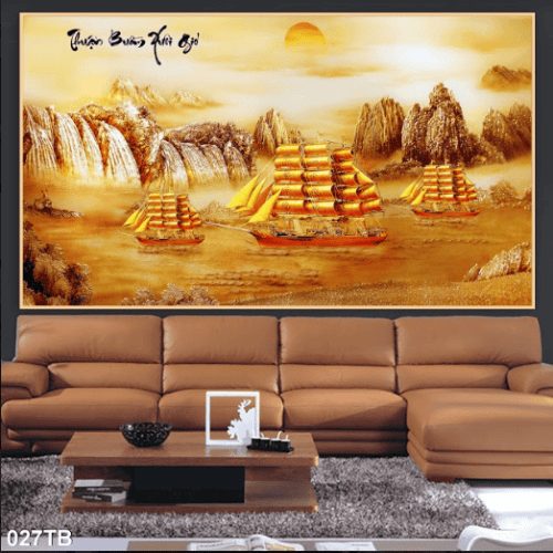 Tranh 3D thuyền vàng đẹp 027TB