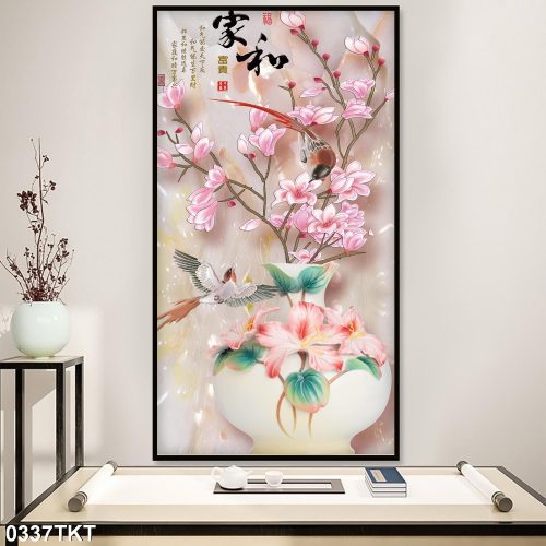 Tranh bình ngọc hoa đào đẹp 0337TKT