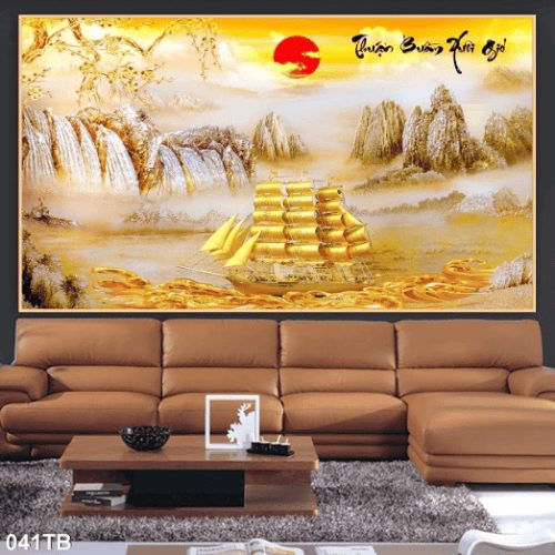 Tranh sông núi và thuền buồm vàng 041TB