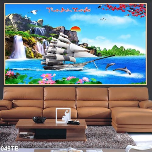 Tranh 3D thuyền cá sen 048TB