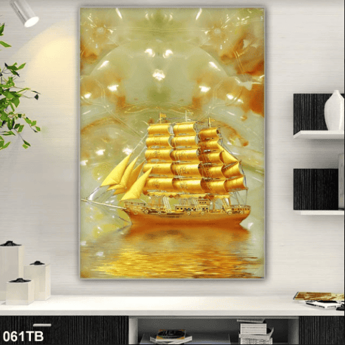 Tranh 3D con thuyền màu vàng đẹp 061TB