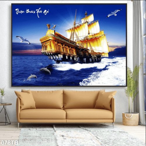 Tranh thuyền vượt sóng cùng hải âu 078TB