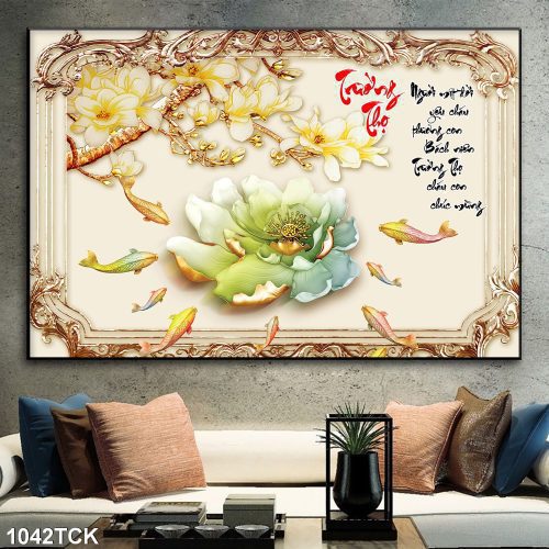 Tranh hoa sen giả ngọc trường thọ 1042TCK
