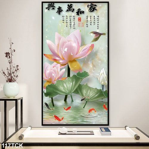Tranh hoa sen 3D giả ngọc đẹp 117TCK