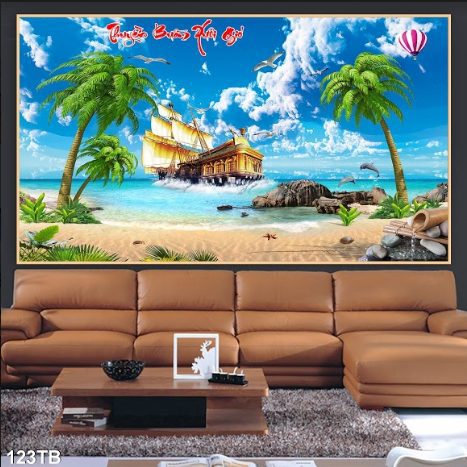 Tranh 3D cảnh đẹp con thuyền 123TB