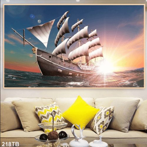 Tranh con thuyền trong chiều hoàng hôn 218TB