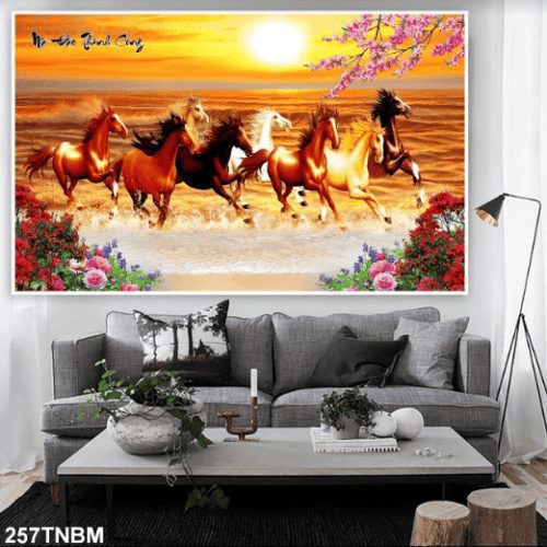 Tranh ngựa chạy dưới hoàng hôn 257TNBM