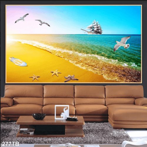 Tranh con thuyền ngoài khơi và hải âu 277TB