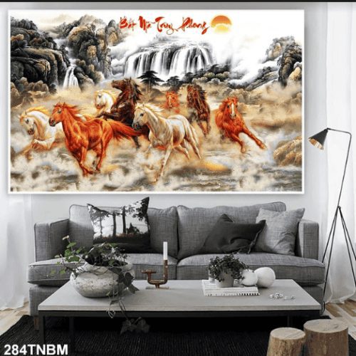 Tranh sơn dầu 8 con ngựa chạy 284TNBM