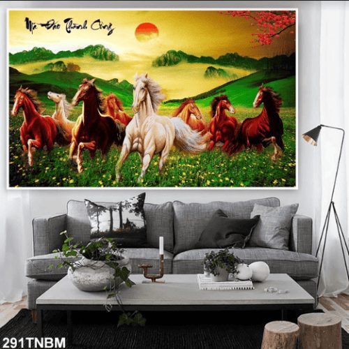 Tranh ngựa chạy trên thảo nguyên xanh 291TNBM