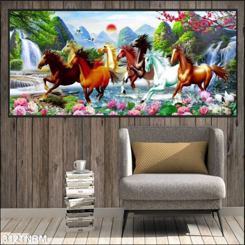 Tranh bát mã và thác nước phong cảnh 312TNBM