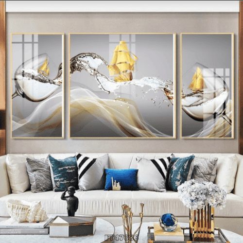 Tranh 3D ly nước và thuyền buồm FT47086