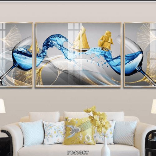 Tranh bộ đôi ly rượu màu xanh đẹp FT47087