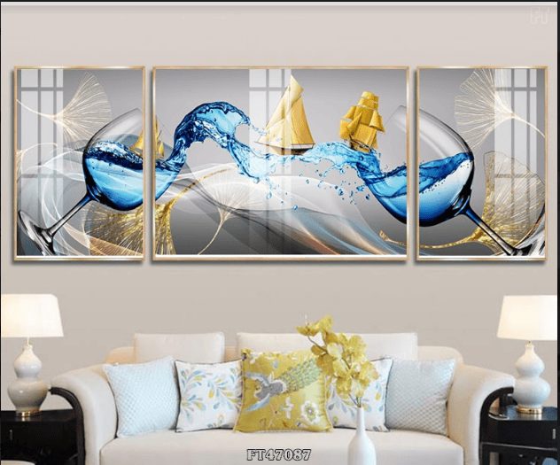 Tranh bộ đôi ly rượu màu xanh đẹp FT47087