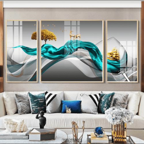 Tranh tráng gương đôi nai và thuyền buồm FT47088