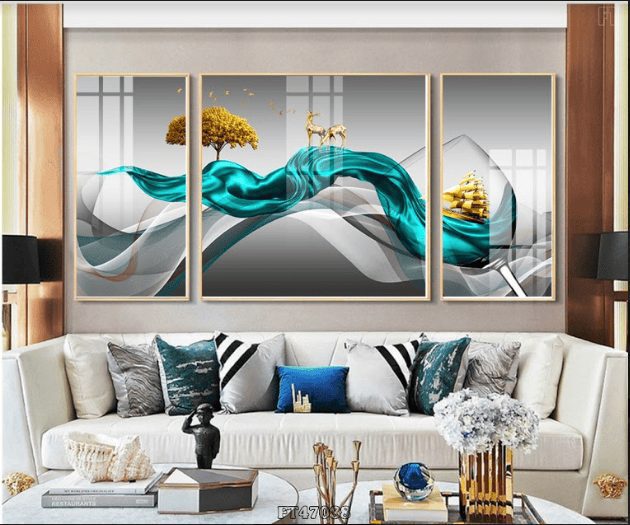 Tranh tráng gương đôi nai và thuyền buồm FT47088