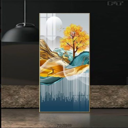 Tranh nai vàng và núi phủ pha lê FT47100