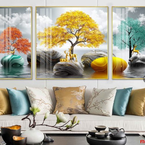 Tranh nai vàng may mắn FT60013