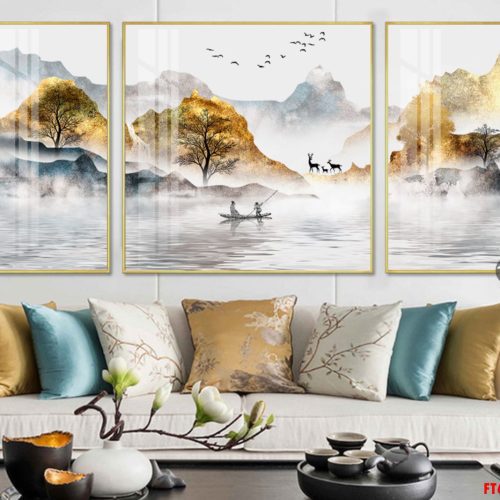 Tranh nai đen và người chèo thuyền FT60018