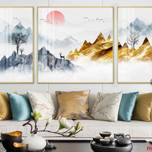 Tranh nai đen và ngọn núi vàng FT60019