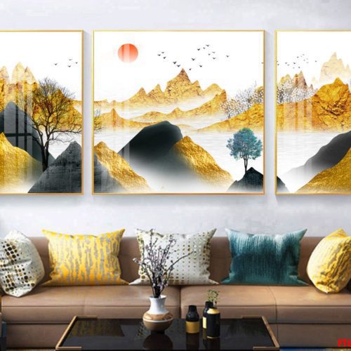 Tranh những ngọn núi vàng và mặt trời đỏ FT60126