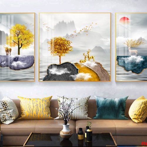 Tranh nai vàng và nai trắng FT60135