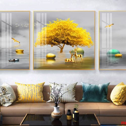 Tranh 3D đôi nai và đôi chim đẹp FT60141