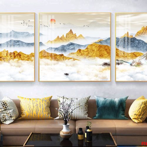 Tranh núi vàng và đàn chim FT60144