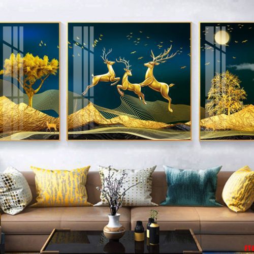 Tranh nai vàng nhảy và mặt trăng FT60145