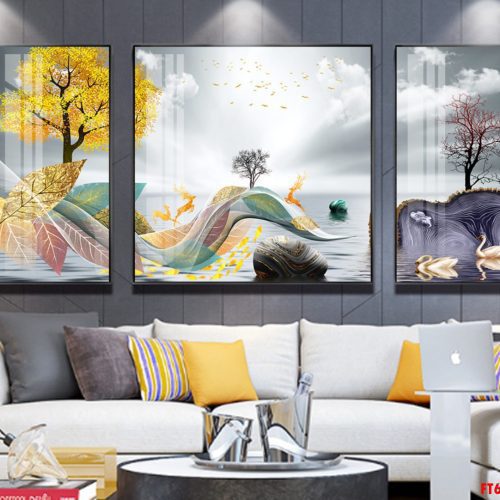 Tranh nai và chiếc lá pha lê FT60217