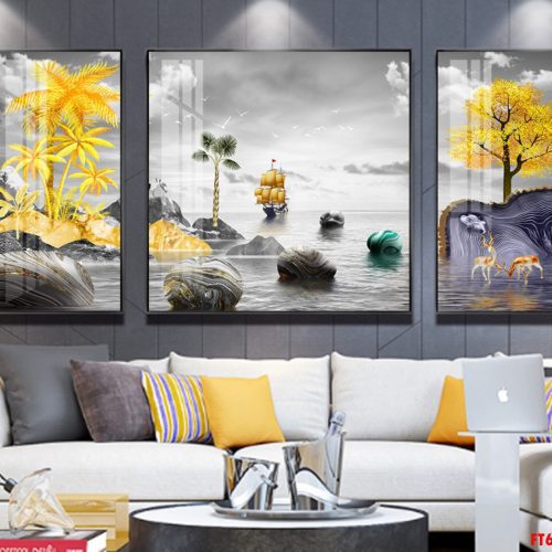 Tranh thuyền buồm và cây dừa vàng FT60227