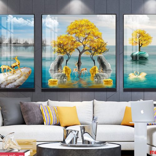 Tranh cây tài lộc và đôi thiên nga FT60235