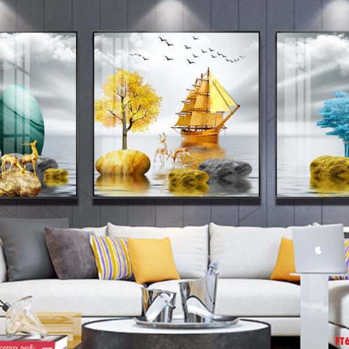 Tranh tráng gương thuyền buồm vàng FT60249