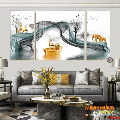 Tranh tráng gương voi vàng FT60260