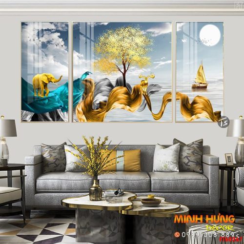 Tranh tráng gương nai và voi FT60267