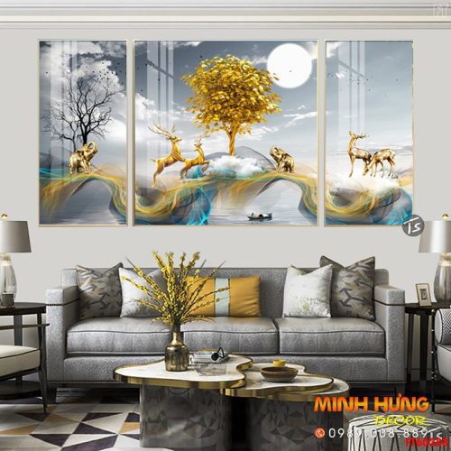 Tranh voi vàng dưới cây tài lộc FT60288