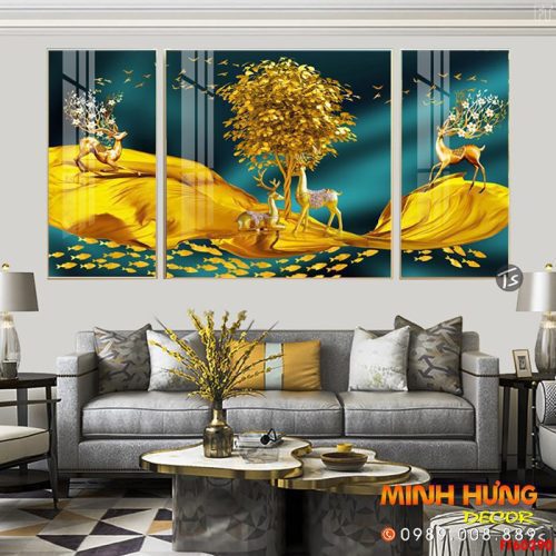 Tranh nai vàng sừng nở hoa FT60290