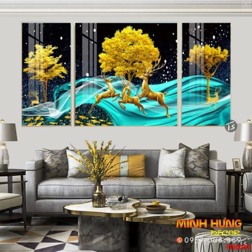 Tranh tráng gương nai vàng đẹp FT60292