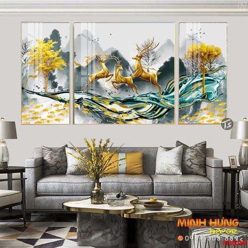 Tranh nai vàng và đàn cá FT60299