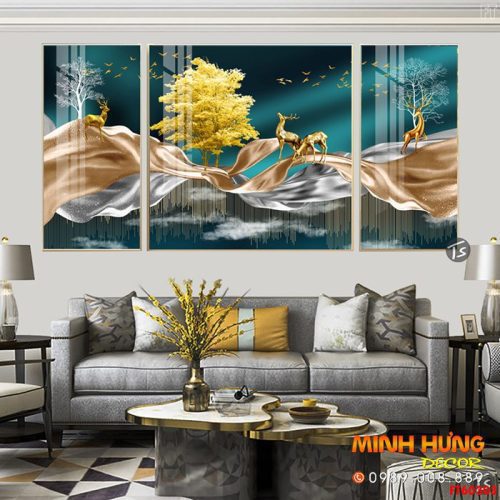 Tranh nai vàng và cây tài lộc FT60303