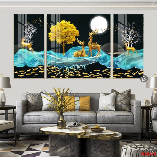 Tranh tráng gương nai vàng đẹp FT60318