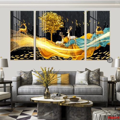 Tranh tráng gương nai vàng may mắn FT60319