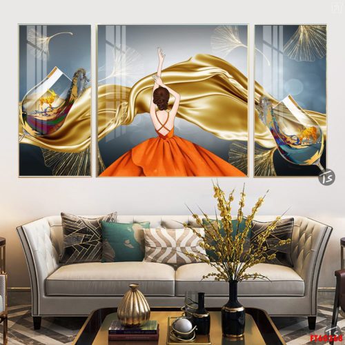 Tranh tráng gương cô gái và nai vàng FT60368