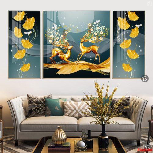 Tranh đôi nai sừng nở hoa FT60380