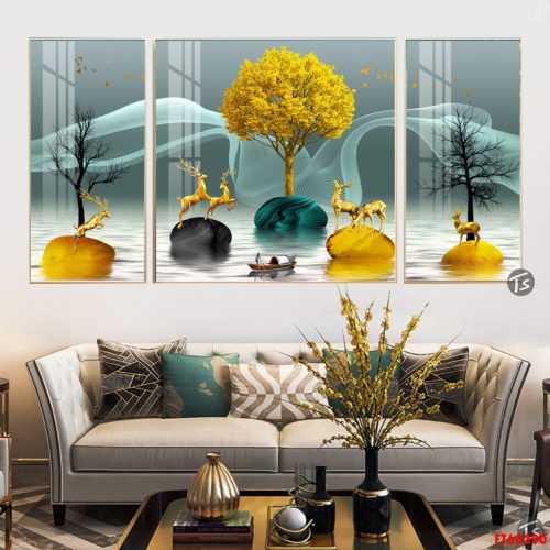 Tranh nai vàng và chiếc thuyền nhỏ FT60390