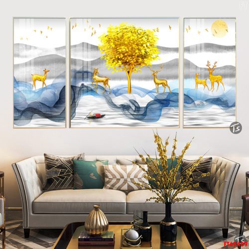 Tranh tráng gương bóng kiếng hưu nai FT60409